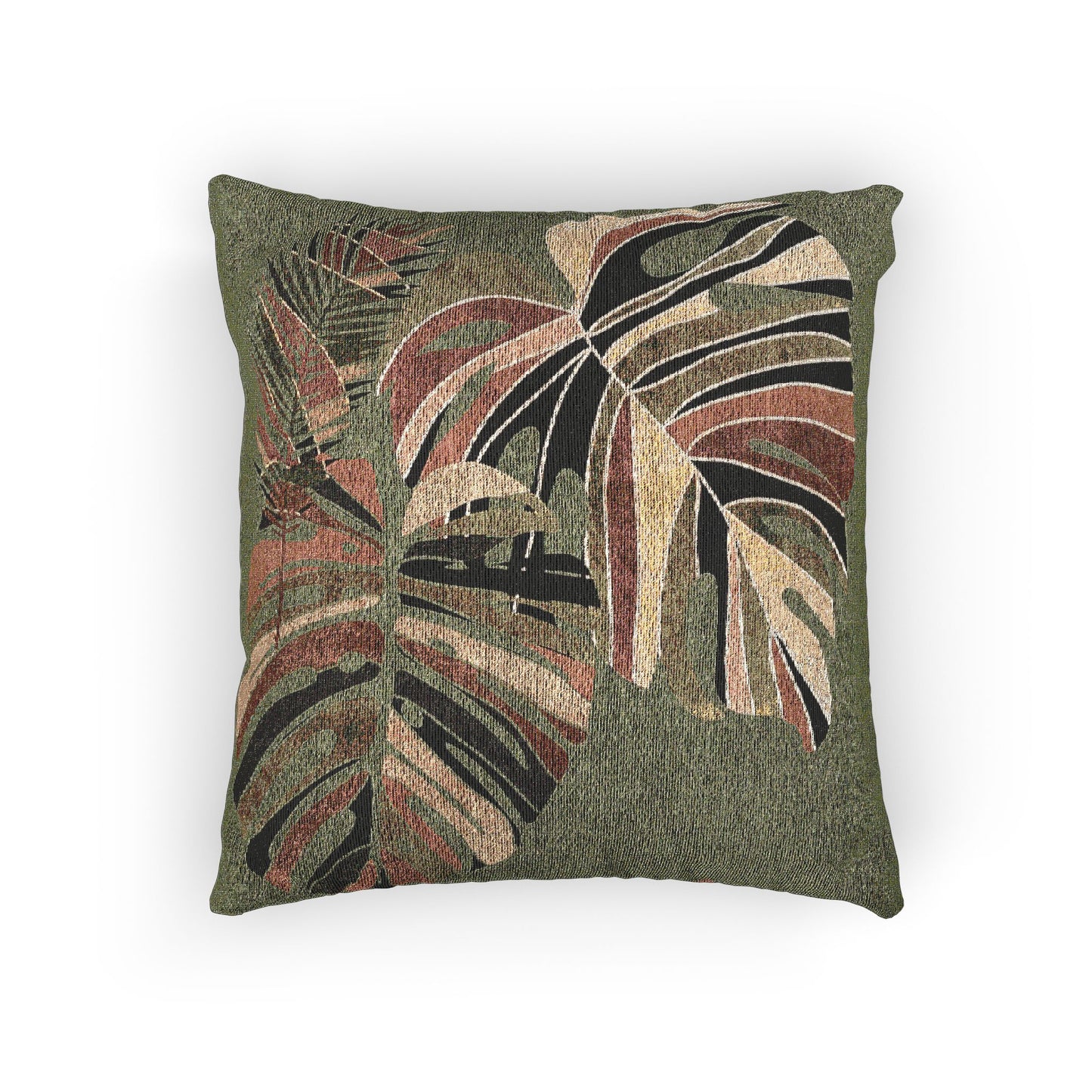 Handcrafted Woven Pillow with Tropical Leaf Design, Cozy Home Decor, Boho Pillow, Plant Lover Gift, Living Room Accent