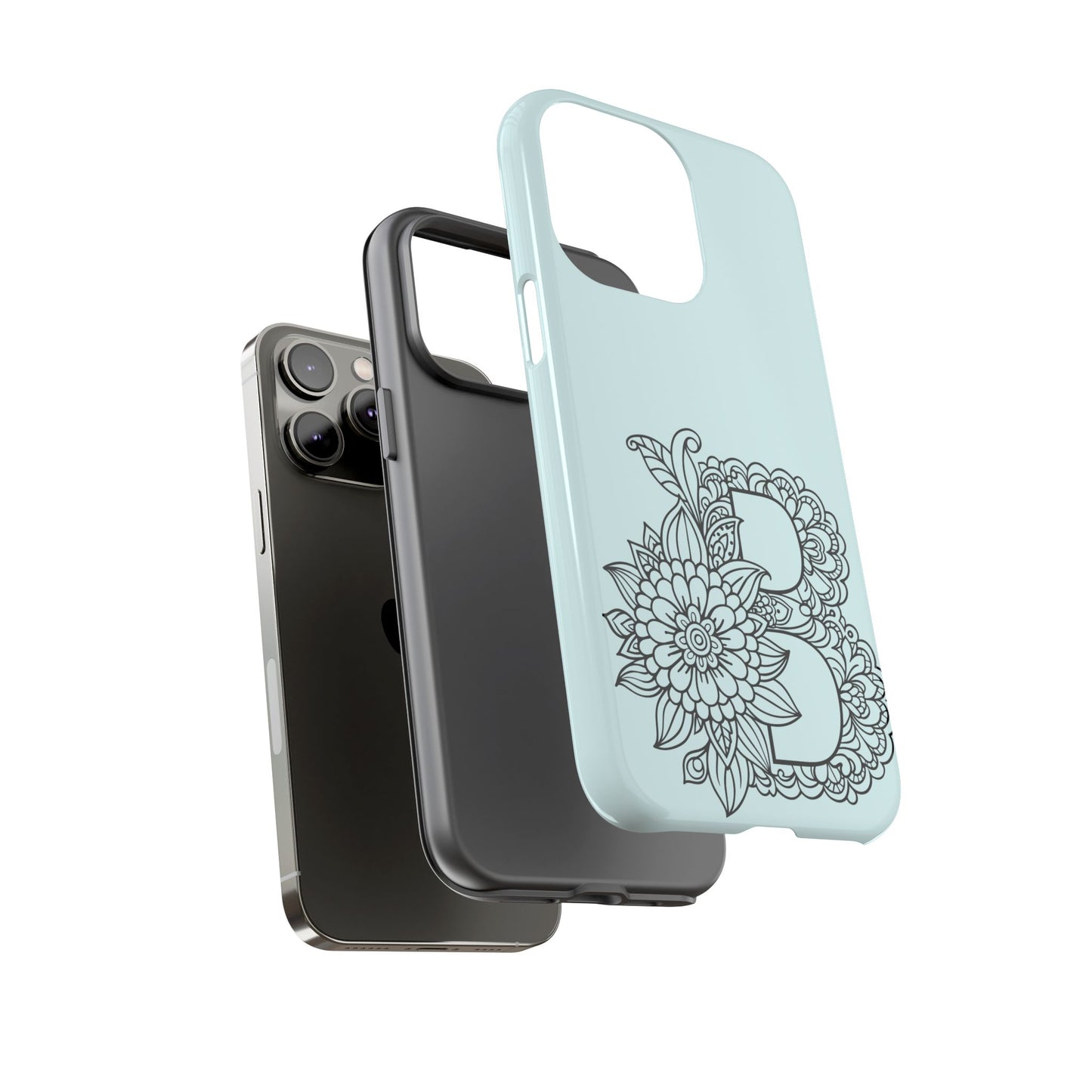 Personalized Tough Phone Case- Letter B, Floral Monogram Cell Phone Cover, Custom Protective Case, Unique Gift, Birthday, Graduation
