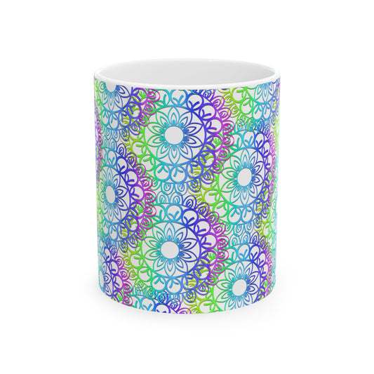 Vibrant Mandala Ceramic Mug - Colorful Coffee Cup for Home or Office, Perfect Gift for Tea Lovers, Unique Home Decor, Floral Mug