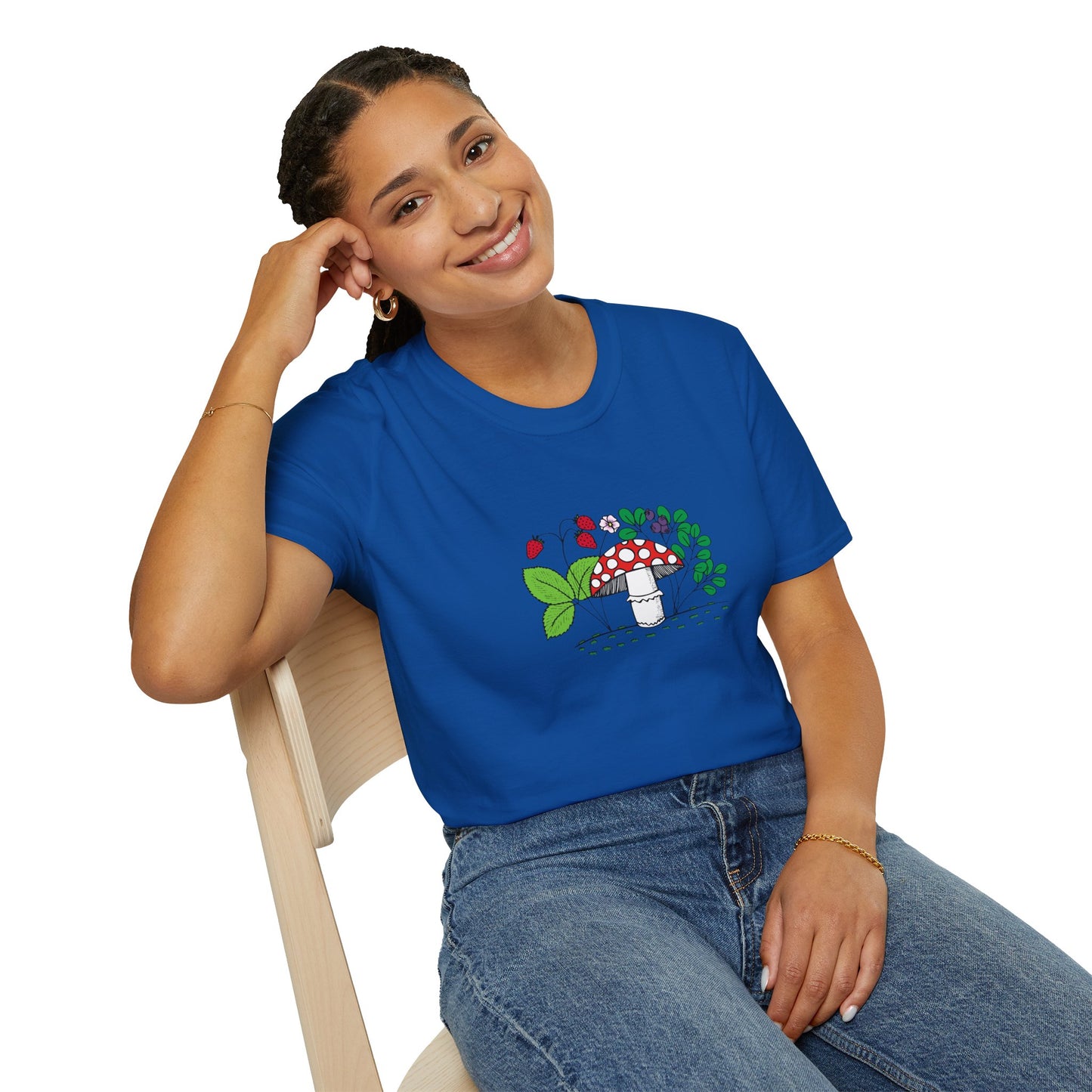 Whimsical Mushroom T-Shirt for Nature Lovers, Casual Tees, Gift for Gardeners, Unisex Softstyle Shirt, Eco-Friendly Apparel