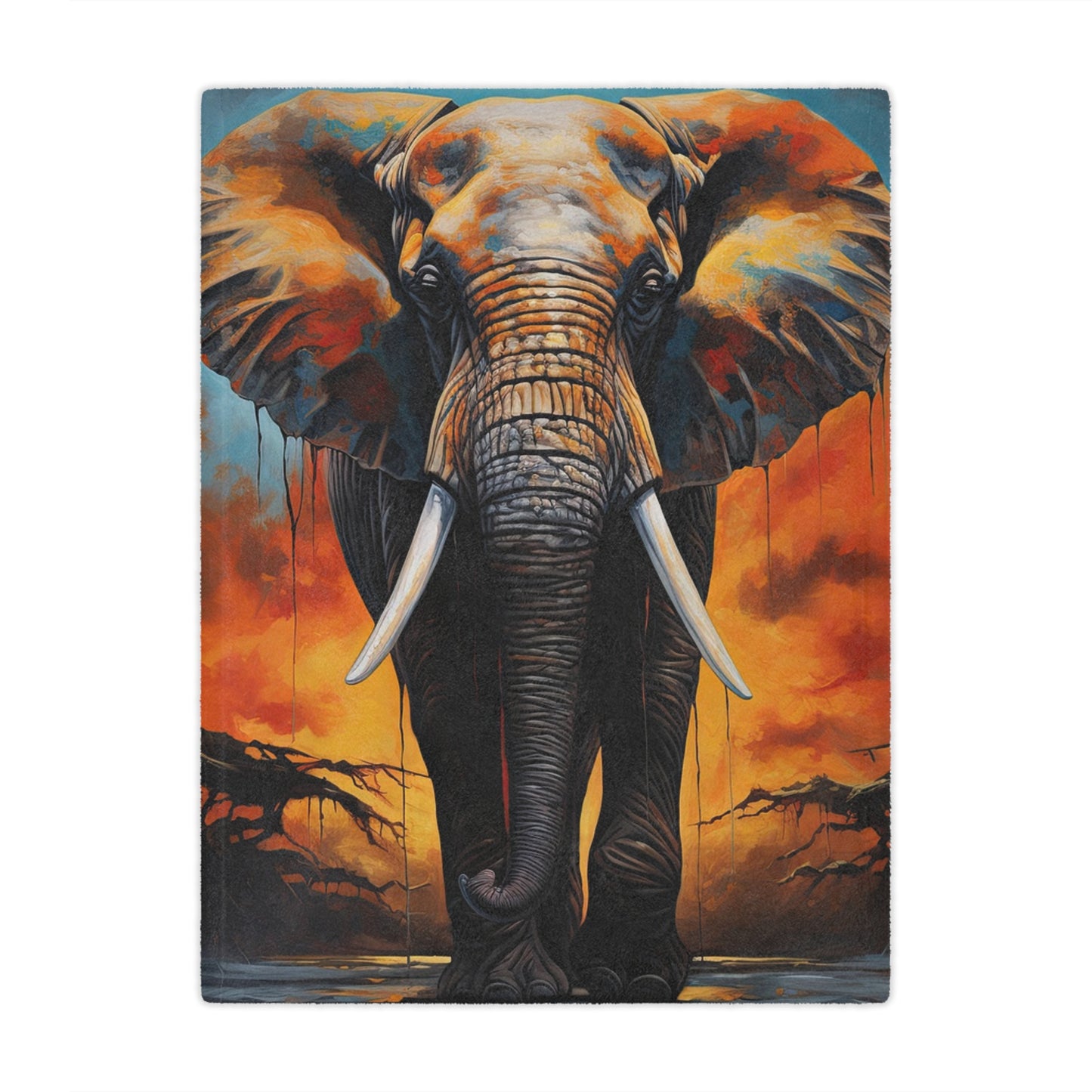 Elephant Sunset Minky Blanket — Soft Wildlife Throw for Home, Cozy Safari Décor