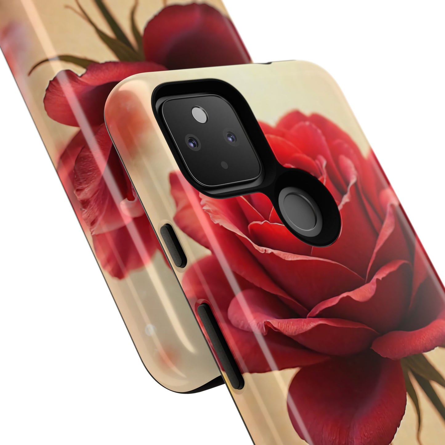 Floral Phone Case with Red Rose Design, Tough Phone Cover, Flower Print, Gift for Her, Stylish Accessory, Floral Aesthetic