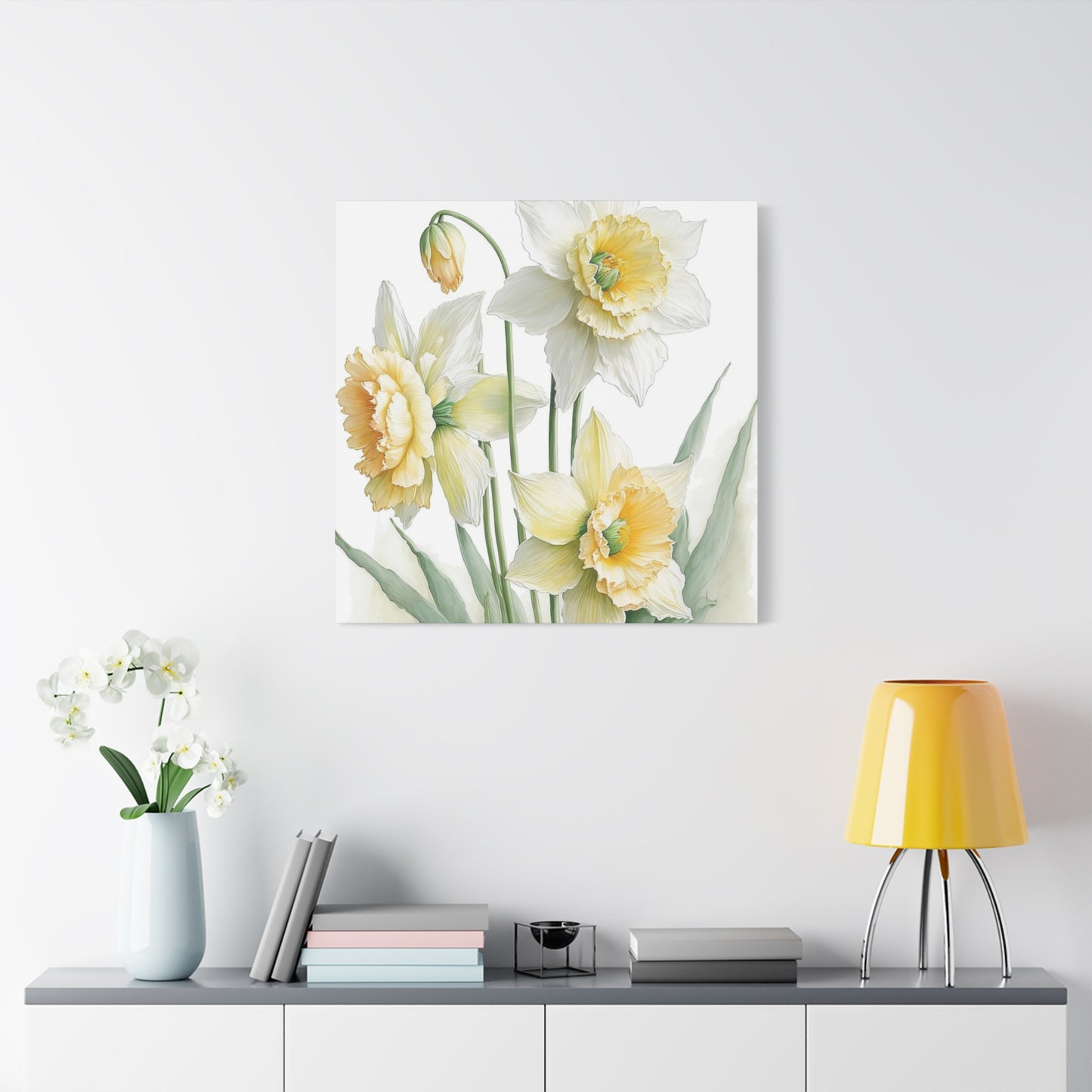 Matte Canvas, Stretched, 1.25" beautiful flowers white and yellow.