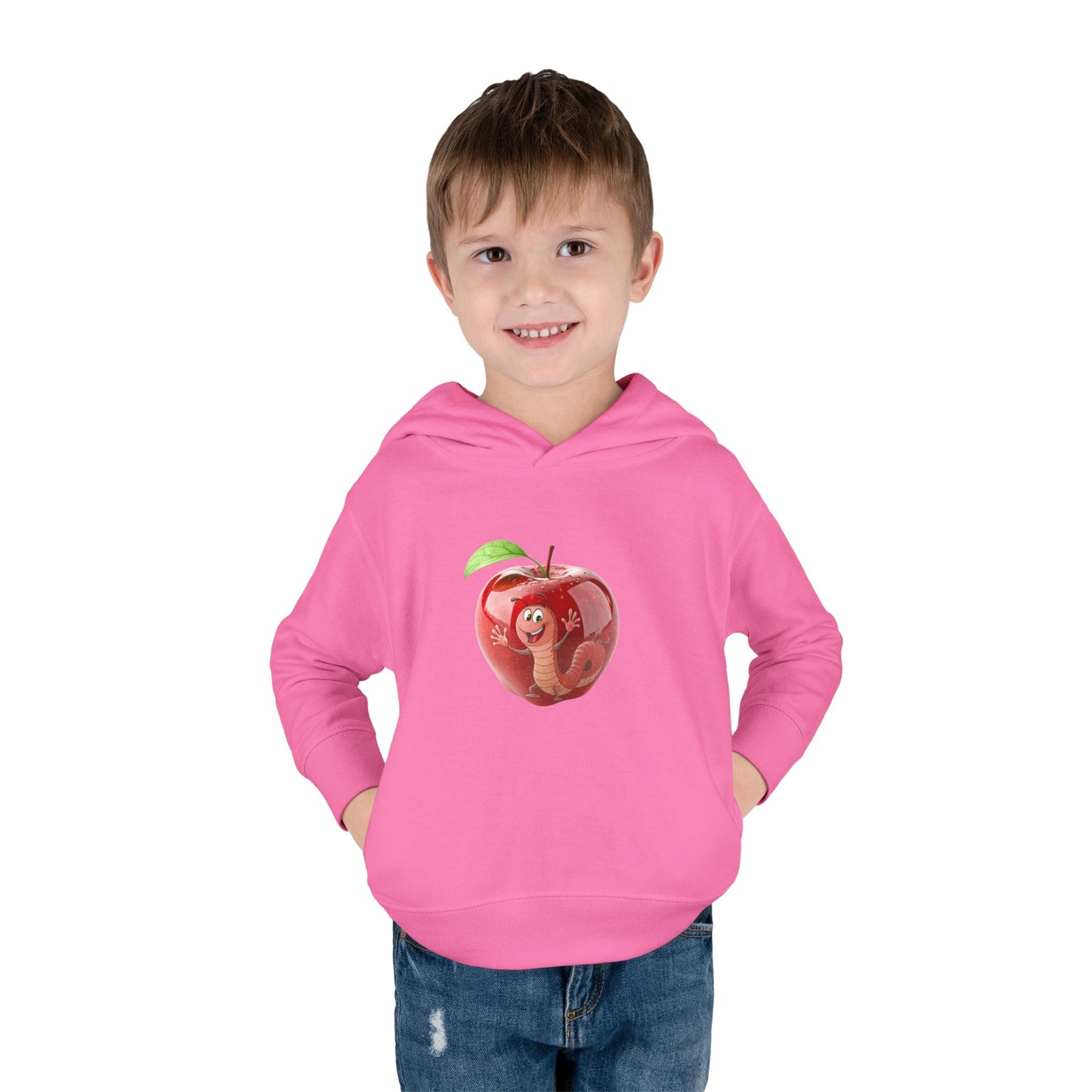 Cute Apple Toddler Pullover Fleece Hoodie - Cozy, Fun, Playful Kidswear, Perfect Gift for Birthdays, Play Dates, or Fall Outings