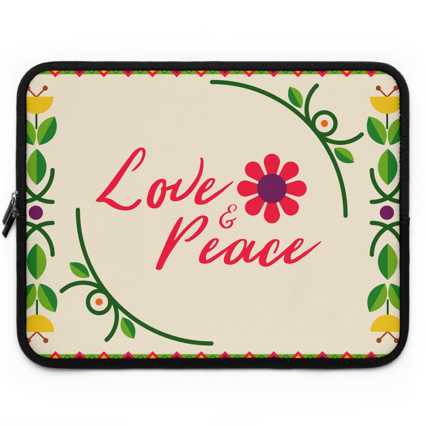Boho Floral Laptop Sleeve - Love & Peace, Stylish Computer Case, Gift for Students, Eco-Friendly Tech Accessory, Flower Pattern