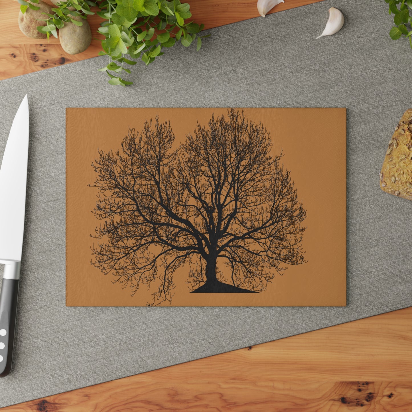 Rustic Tree Design Glass Cutting Board, Kitchen Gift, Home Decor, Personalized Wedding, Housewarming, Culinary Essential