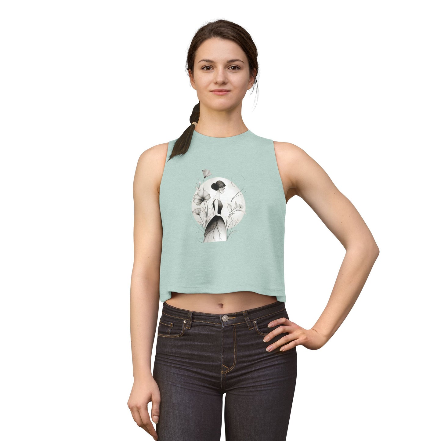 Floral Portrait Crop Top — Minimalist Botanical Art Tank