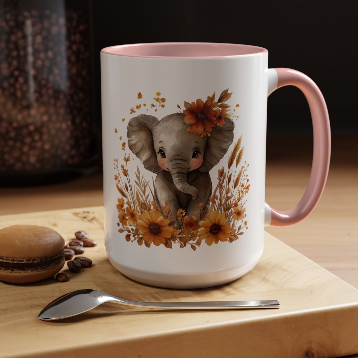 Adorable Elephant Floral Coffee Mug, Cute Animal Mug, Coffee Lover Gift, Kids Mug, Baby Shower Decor