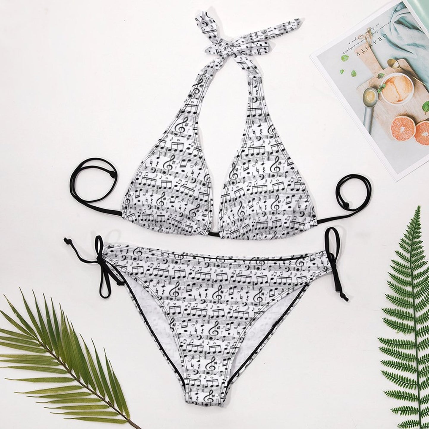 Two Piece Halter Swimsuit Musical Notes