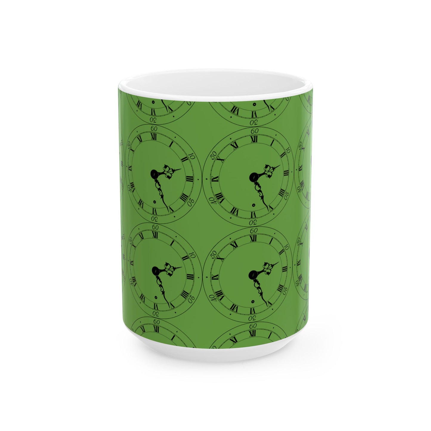 Green Clock Ceramic Mug, Unique Coffee Cup, Perfect Gift for Home, Office, Time Lovers, Functional Decor