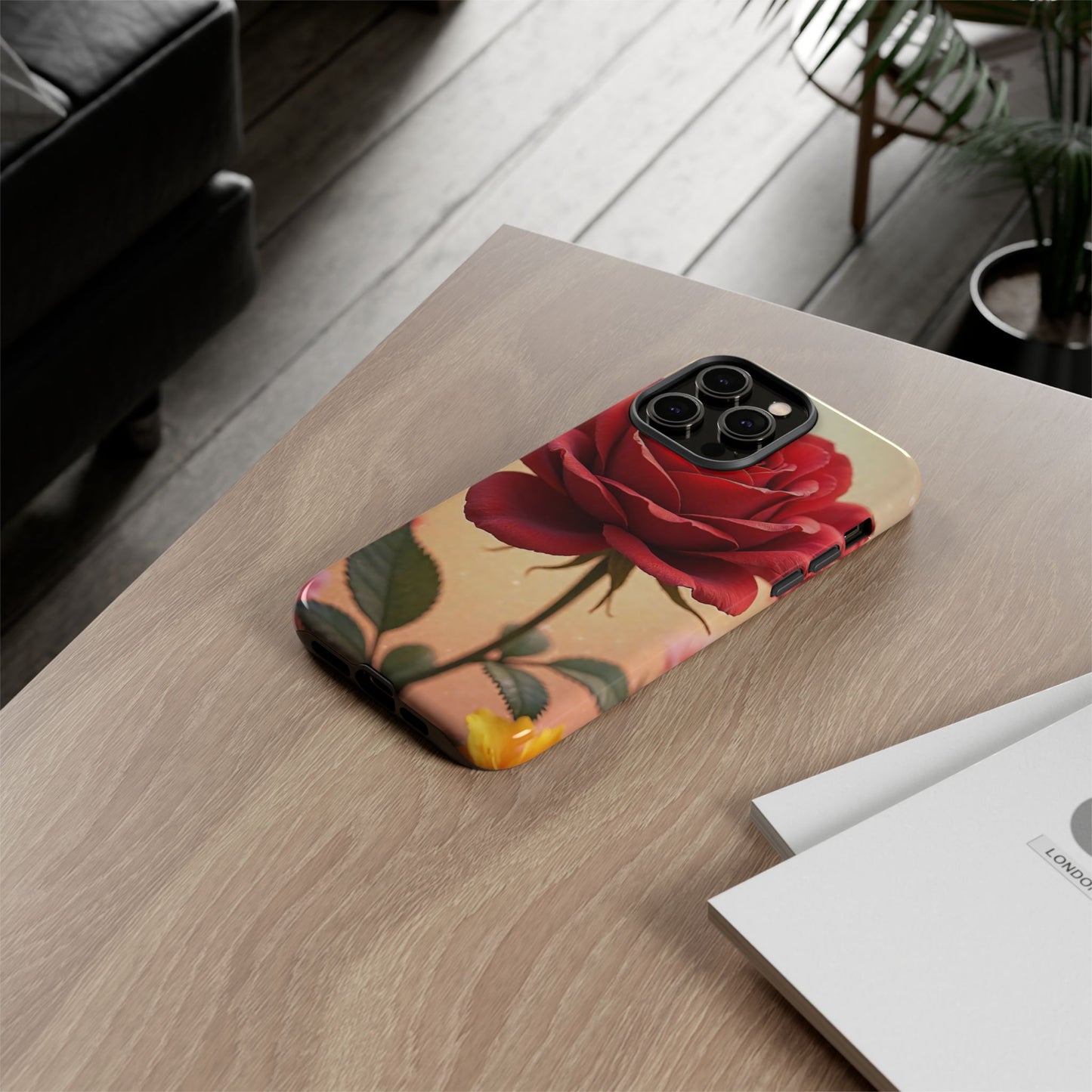 Floral Phone Case with Red Rose Design, Tough Phone Cover, Flower Print, Gift for Her, Stylish Accessory, Floral Aesthetic