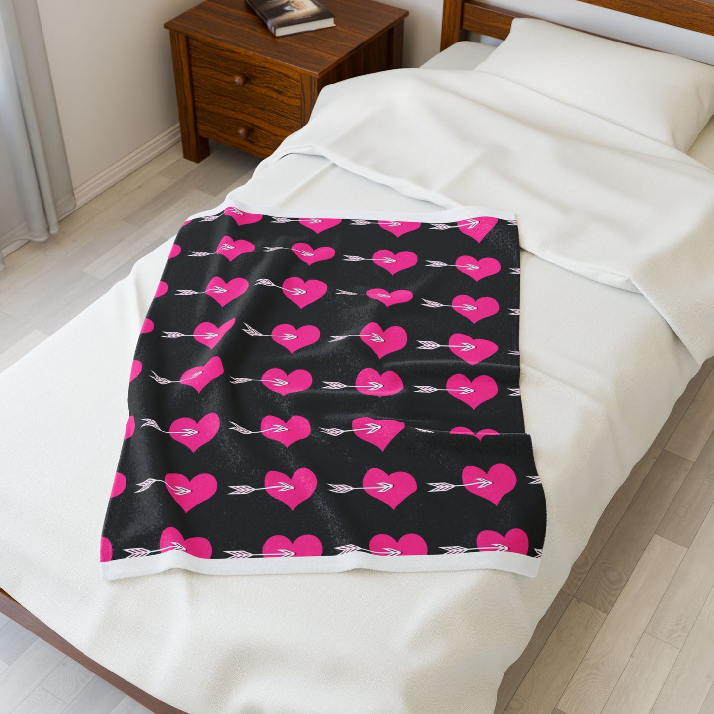 Cozy Heart Pattern Velveteen Plush Blanket, Valentine's Gift, Home Decor, Winter Comfort, Soft Throw