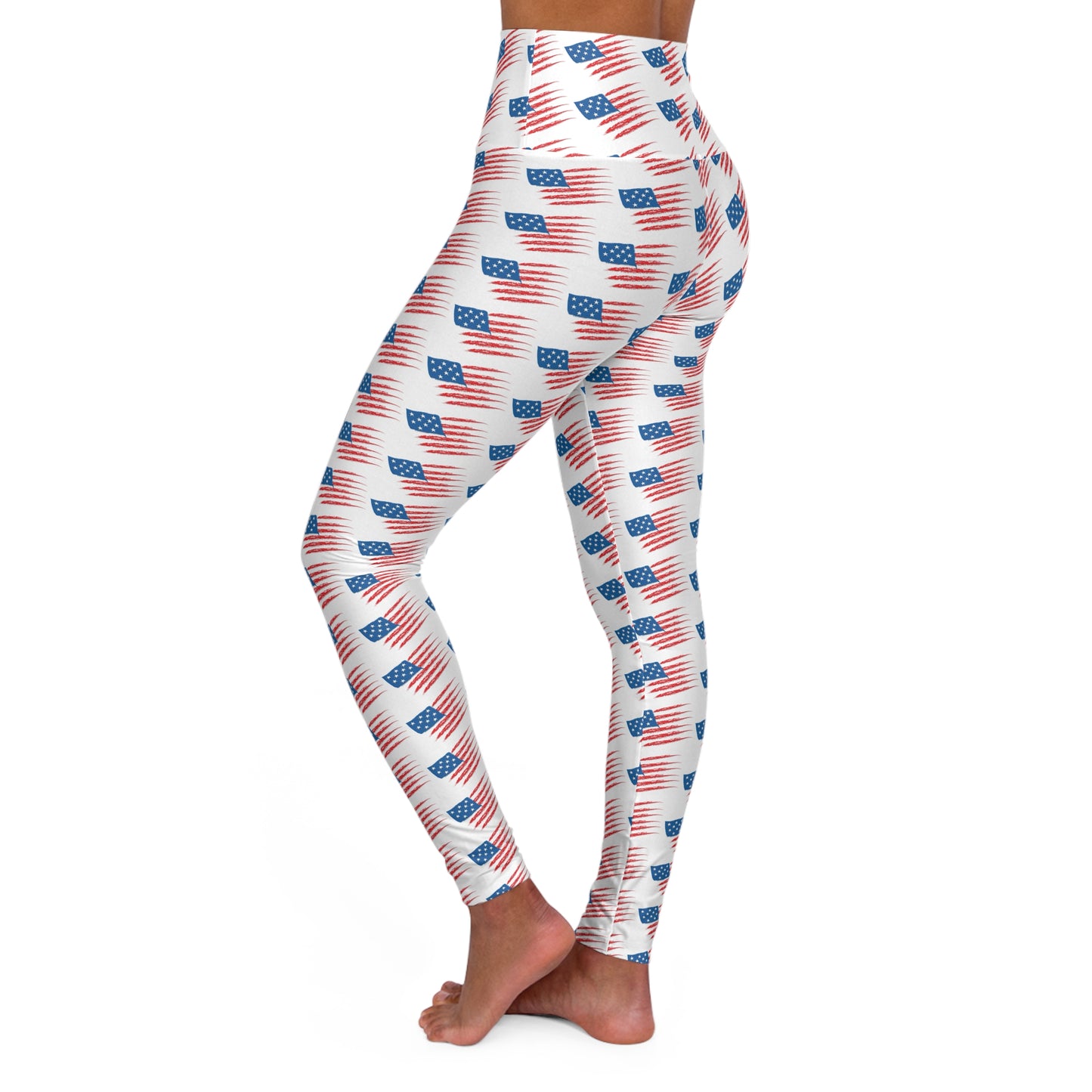 Patriotic High Waisted Yoga Leggings, USA Flag Print, Comfortable Fitness Wear, Workout Leggings, Stylish Activewear