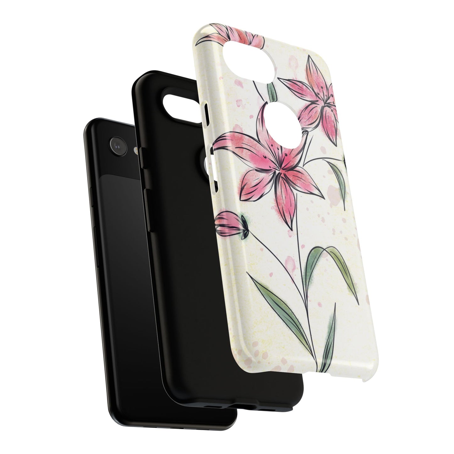 Floral Phone Case with Elegant Pink Lilies, Cute Floral Accessories, Phone Protection, Gift for Her, Stylish Cell Phone Cover