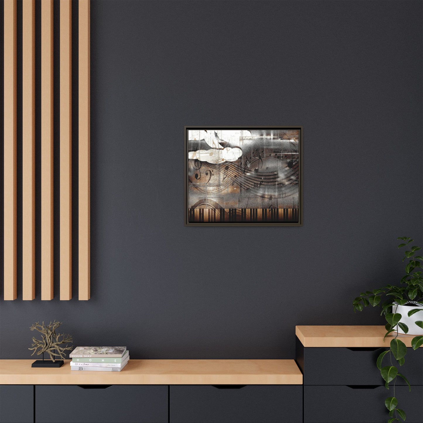 Framed Music Notes Canvas Print — Abstract Vintage Piano & Sheet Music Wall Art