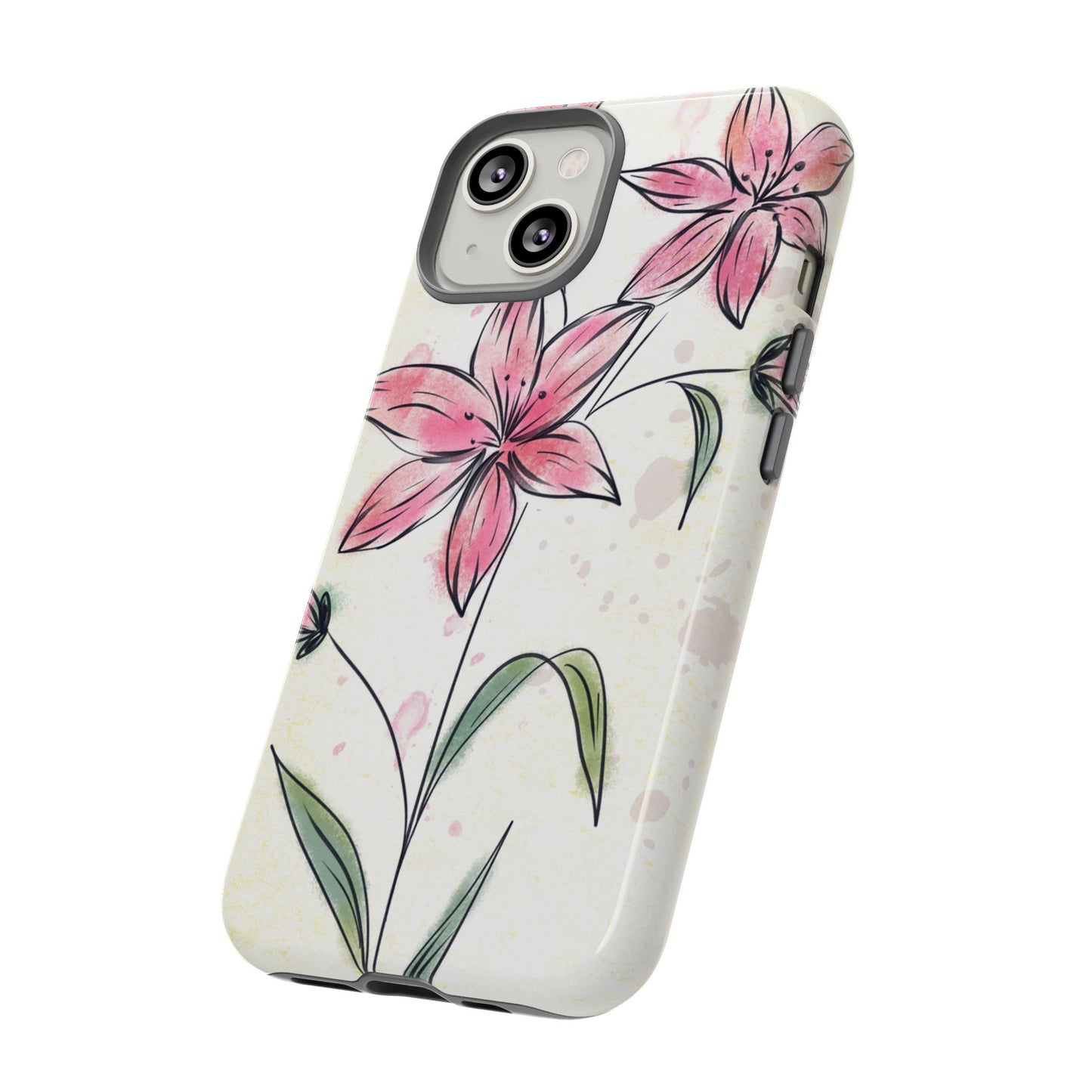 Floral Phone Case with Elegant Pink Lilies, Cute Floral Accessories, Phone Protection, Gift for Her, Stylish Cell Phone Cover