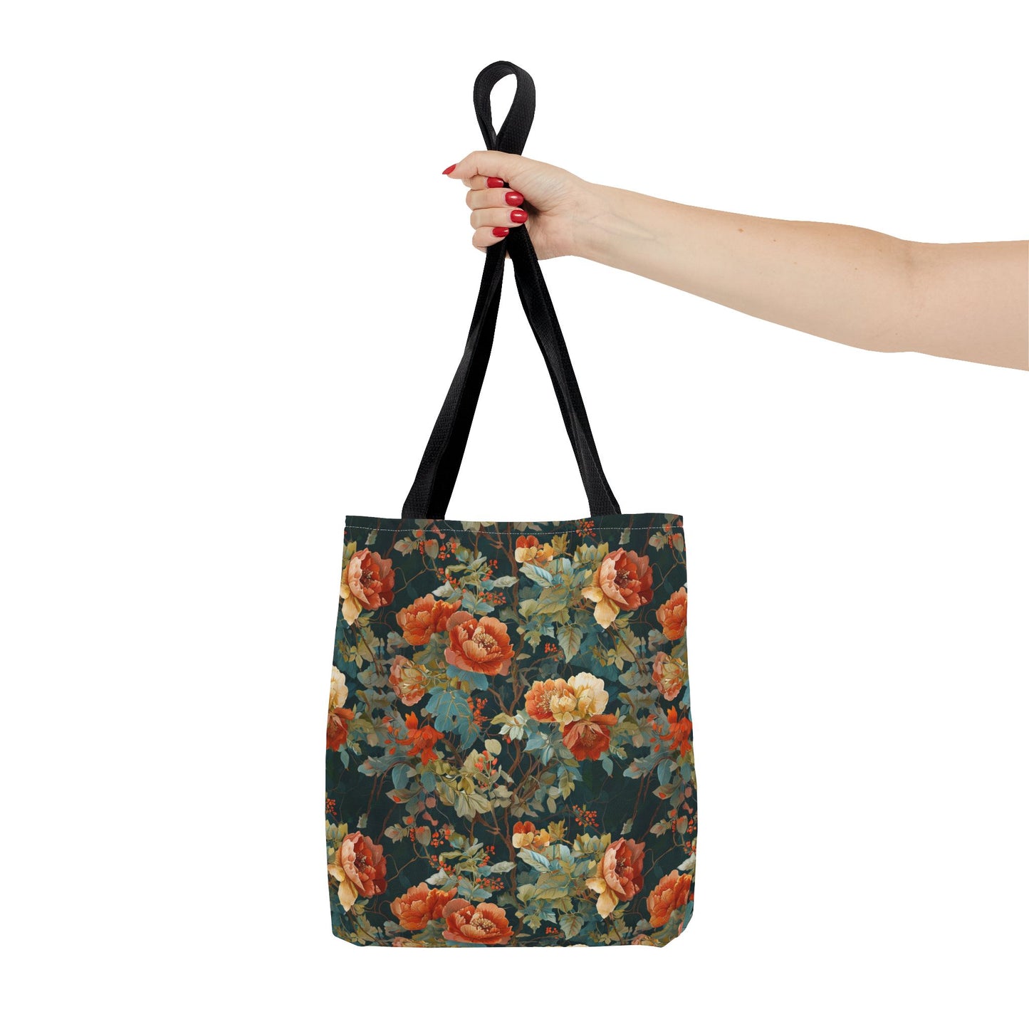Vintage Rose Floral Tote Bag – Dark Botanical All-Over Print