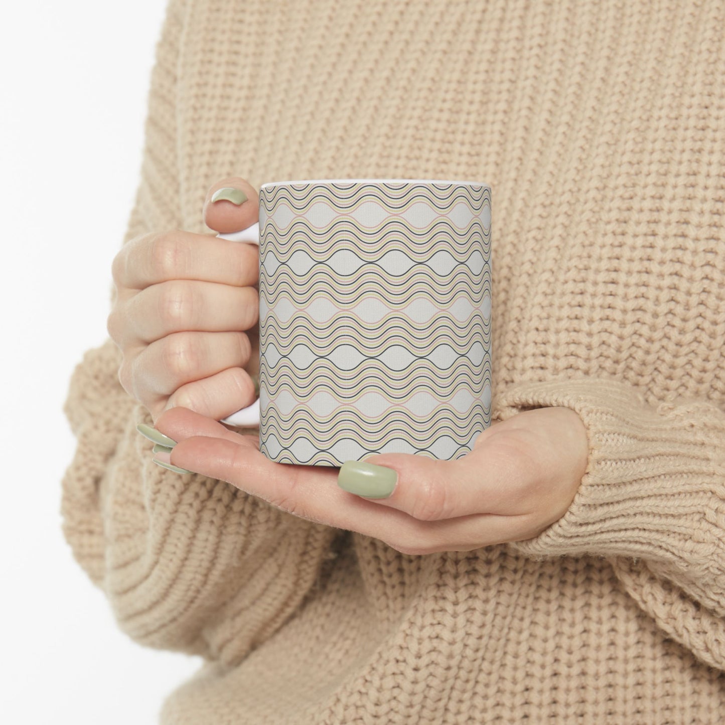 Wave Pattern Ceramic Mug - Cozy Coffee Cup, Unique Gift for Tea Lovers, Home Decor, Housewarming, Birthday, Holiday