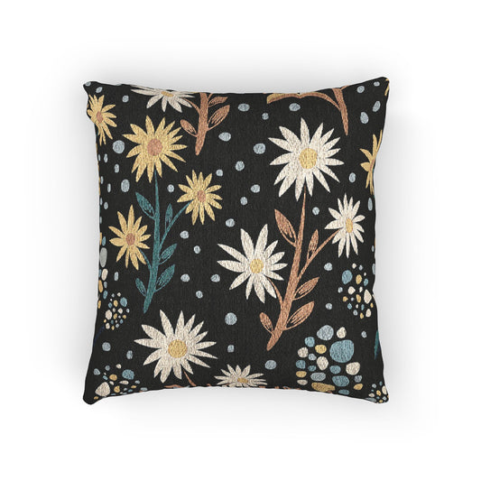 Bohemian Floral Woven Pillow, Botanical Decor, Statement Cushion, Cozy Home Accent, Gift for Nature Lovers, Vintage Style