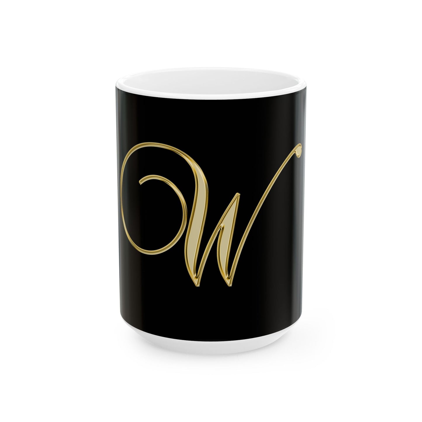 Gold Script 'W' Monogram Ceramic Mug – Elegant Initial Coffee Cup (11oz, 15oz)