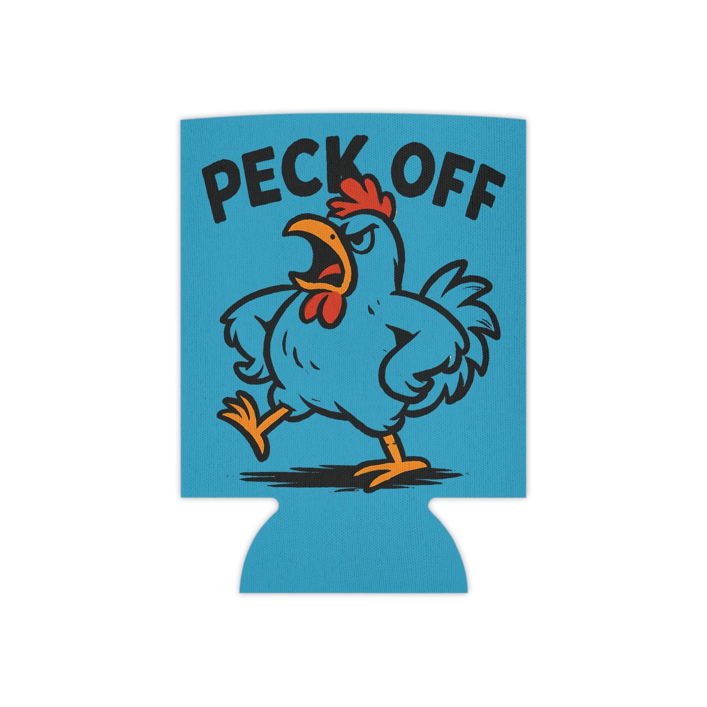 Can Cooler – 'Peck Off' Angry Rooster Drink Holder (Funny Farm Animal Koozie)