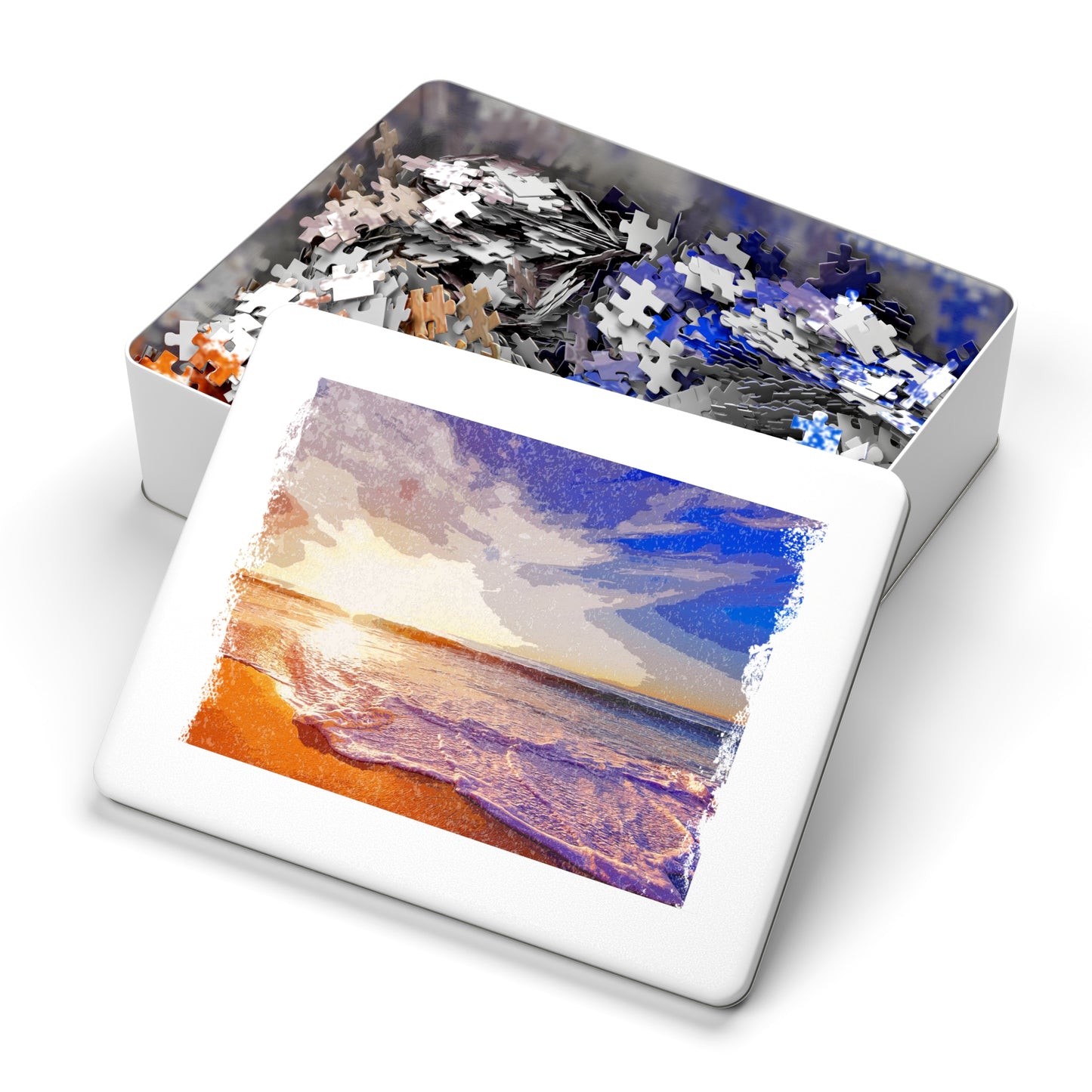 Beach Sunset Jigsaw Puzzle with Tin - Perfect for Family Nights, Gifts, Relaxation, and Home Decor