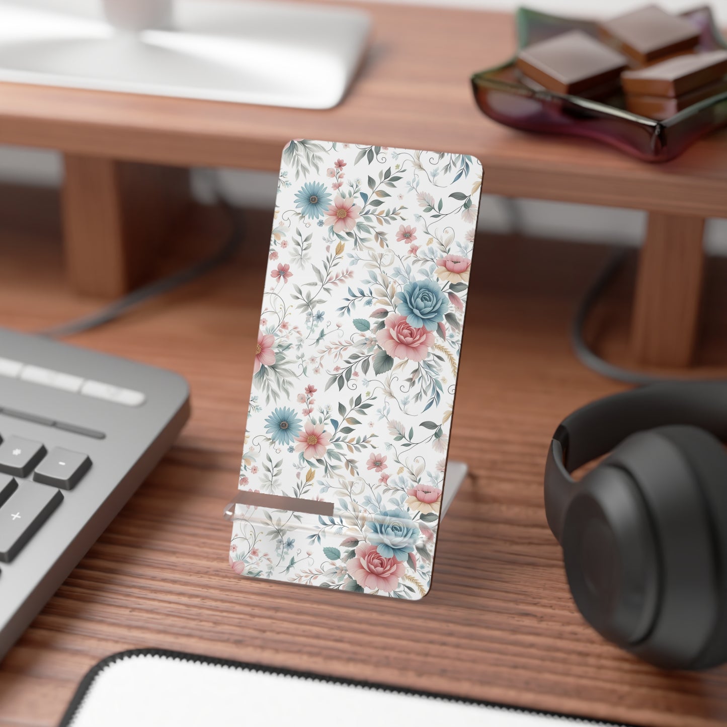 Floral Mobile Display Stand for Smartphones, Elegant Phone Holder, Gift for Her, Desk Organizer, Home Decor, Mother's Day