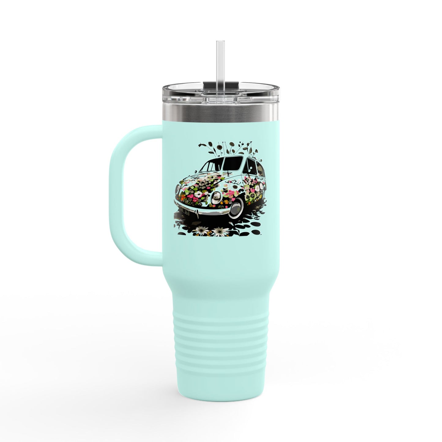 Floral Insulated Travel Mug for Hot & Cold Beverages, 40oz Drink Tumbler for Road Trips, Camping, Picnics, Gifts, Eco-Friendly