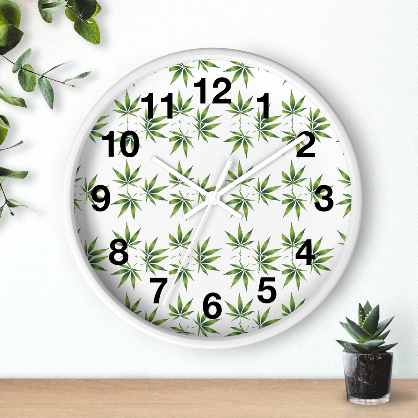 Leafy Wall Clock - Green Herbal Decor, Perfect for Nature Lovers, Boho Style, Gift for Gardeners, Unique Home Accent