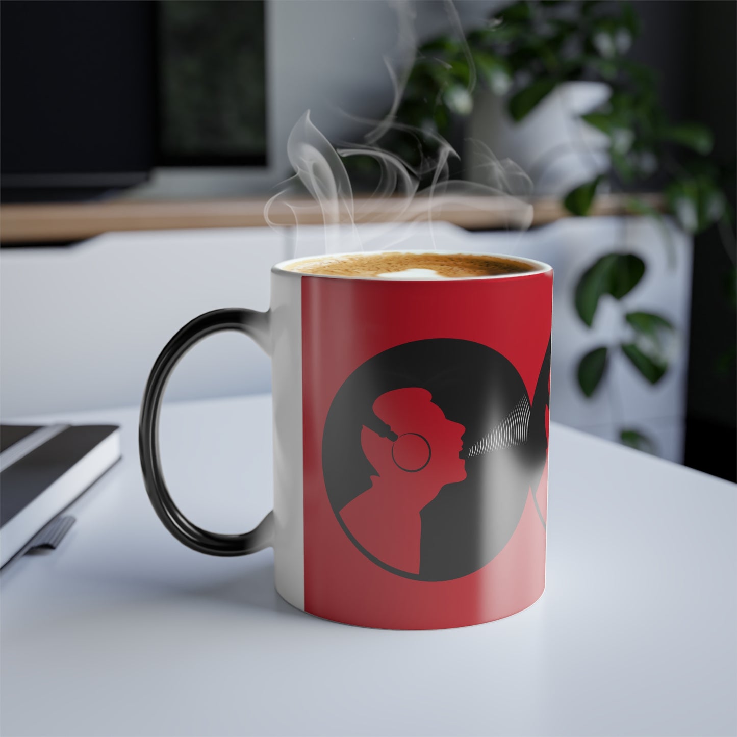Color Morphing Mug for Music Lovers, Unique Gift for Birthdays, Fun Drinkware, Red & Black Design, Creative Coffee Mug