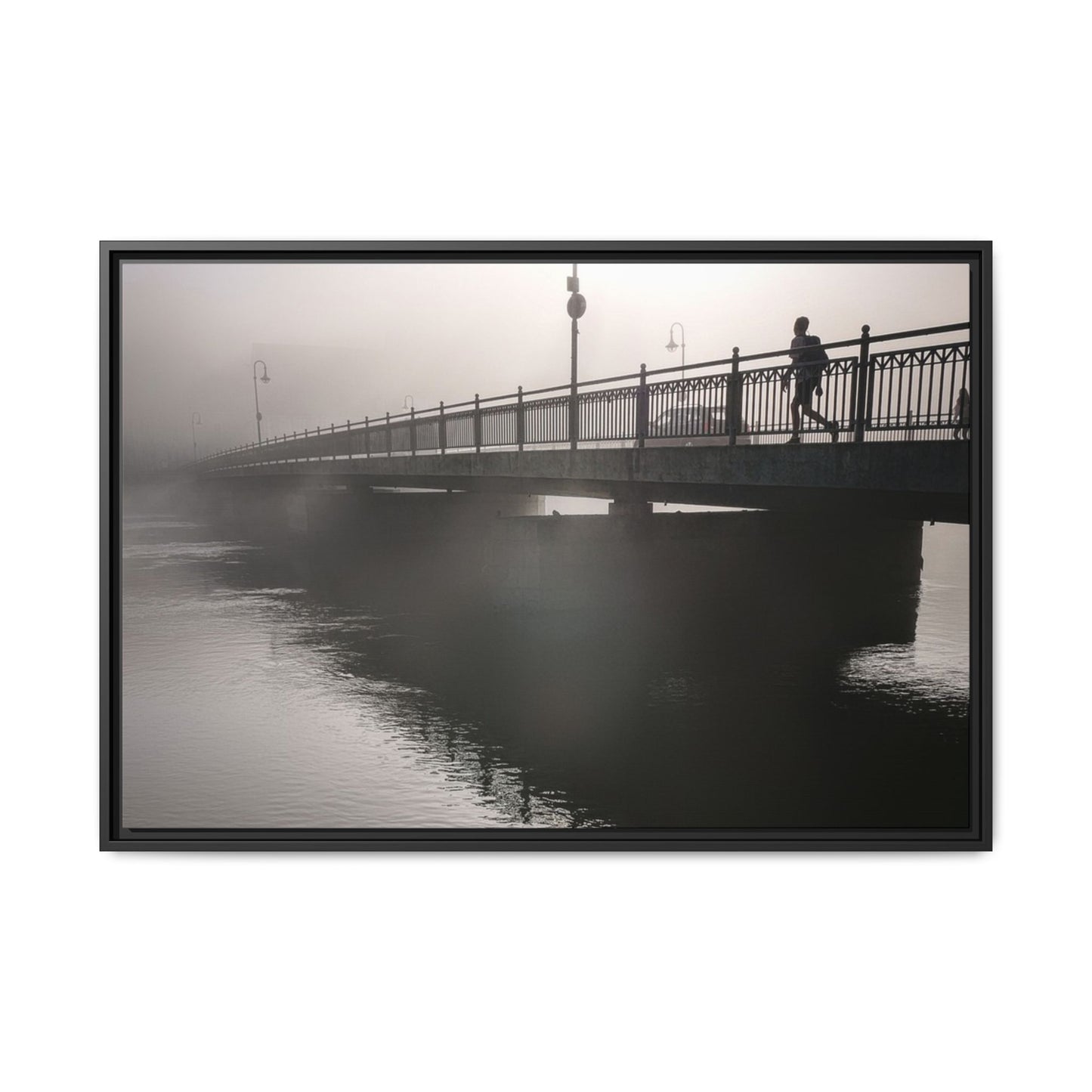 Framed Matte Canvas - Foggy Bridge Black & White Photography