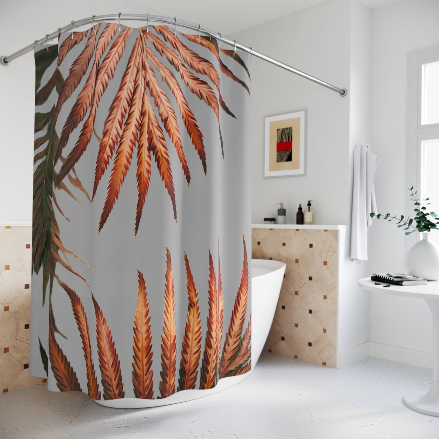 Tropical Leaves Shower Curtain, Boho Bathroom Decor, Nature Inspired Home, Botanical Print, Unique Gift for Eco Lovers