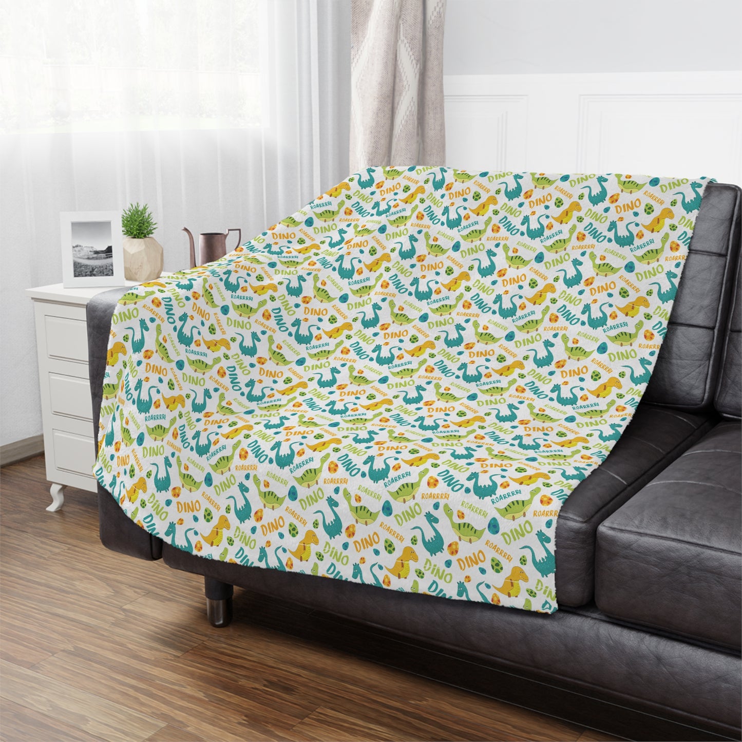 Baby Footprint Minky Blanket — Soft Dinosaur Pattern Nursery Throw