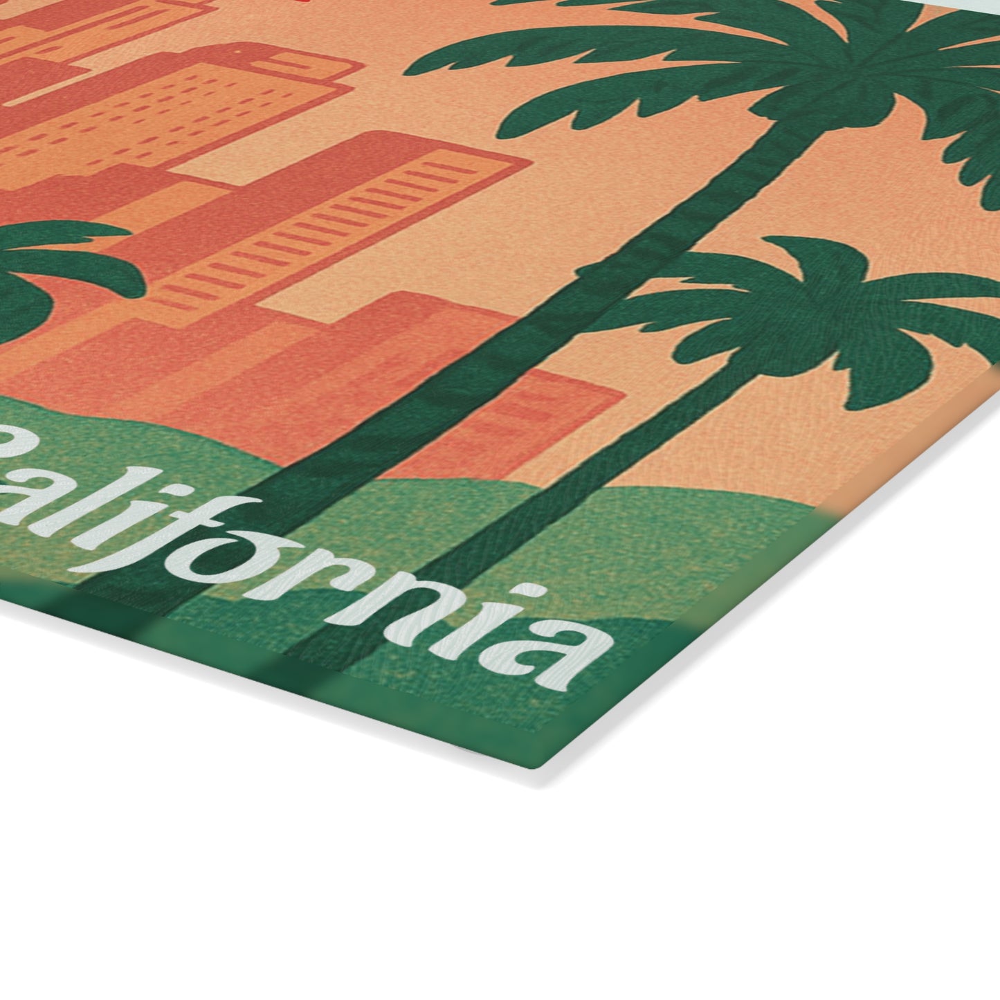 Los Angeles Themed Glass Cutting Board, Home Decor, Kitchen Gift, Housewarming Present, Tropical Kitchenware, Palm Tree Design