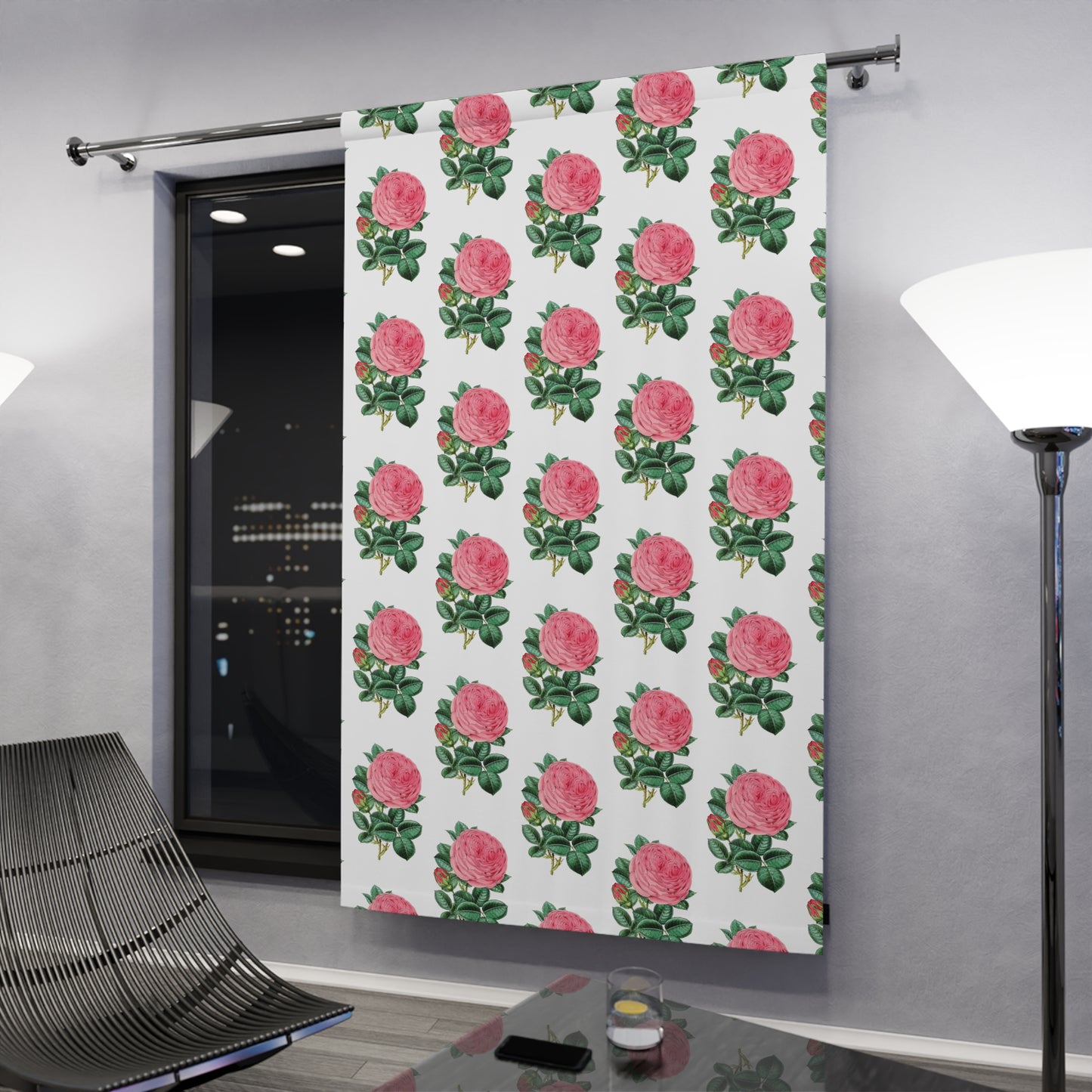 Floral Window Curtains, Boho Home Decor, Pink Rose Transitional Drapes, Living Room Accessories, Gift for Her, Elegant Window Treatment