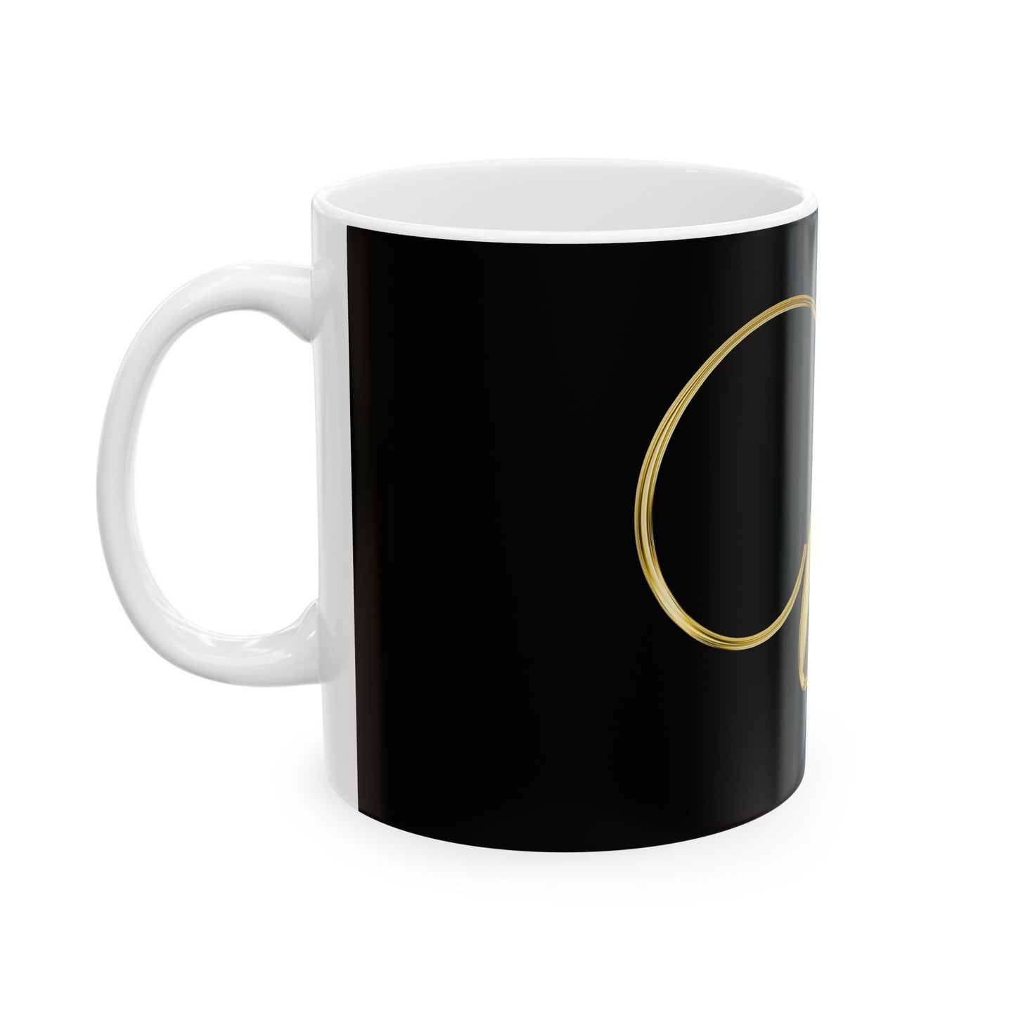Monogram U Gold Script Ceramic Mug — Elegant Black & Gold Initial Coffee Cup (11oz, 15oz)
