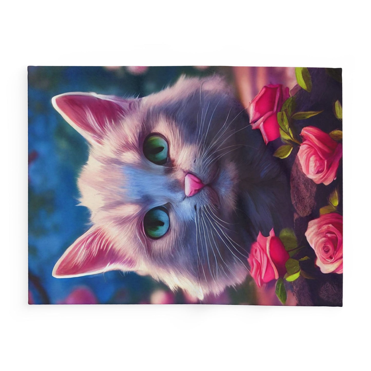 Cozy Cat-Themed Fleece Blanket, Cute Cat Gift, Floral Throw Blanket, Pet Lover Decor, Cat Lover Gift, Home Comforts