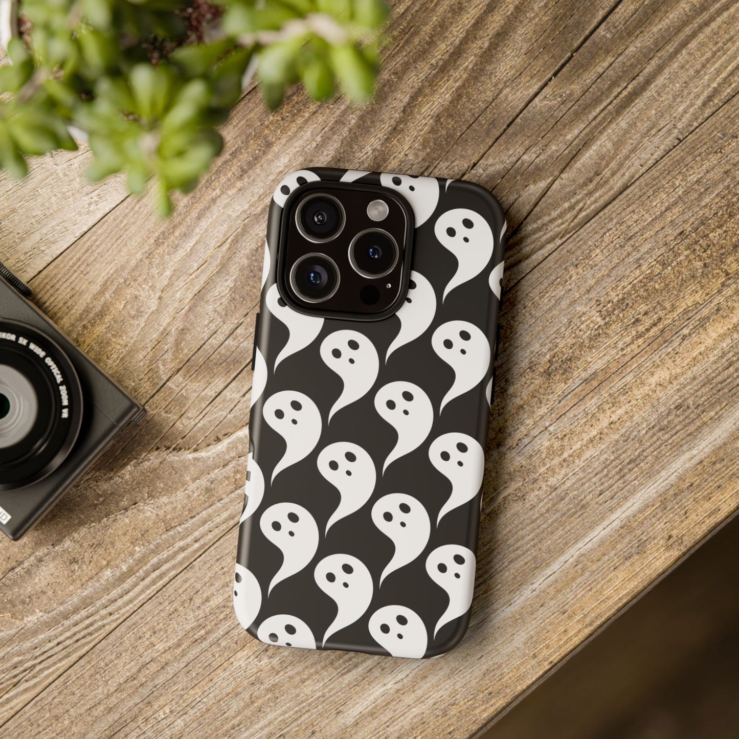 Ghost Pattern Phone Case, Cute Ghost Cell Phone Cover, Halloween Accessory, Spooky Gift, Black and White Phone Case