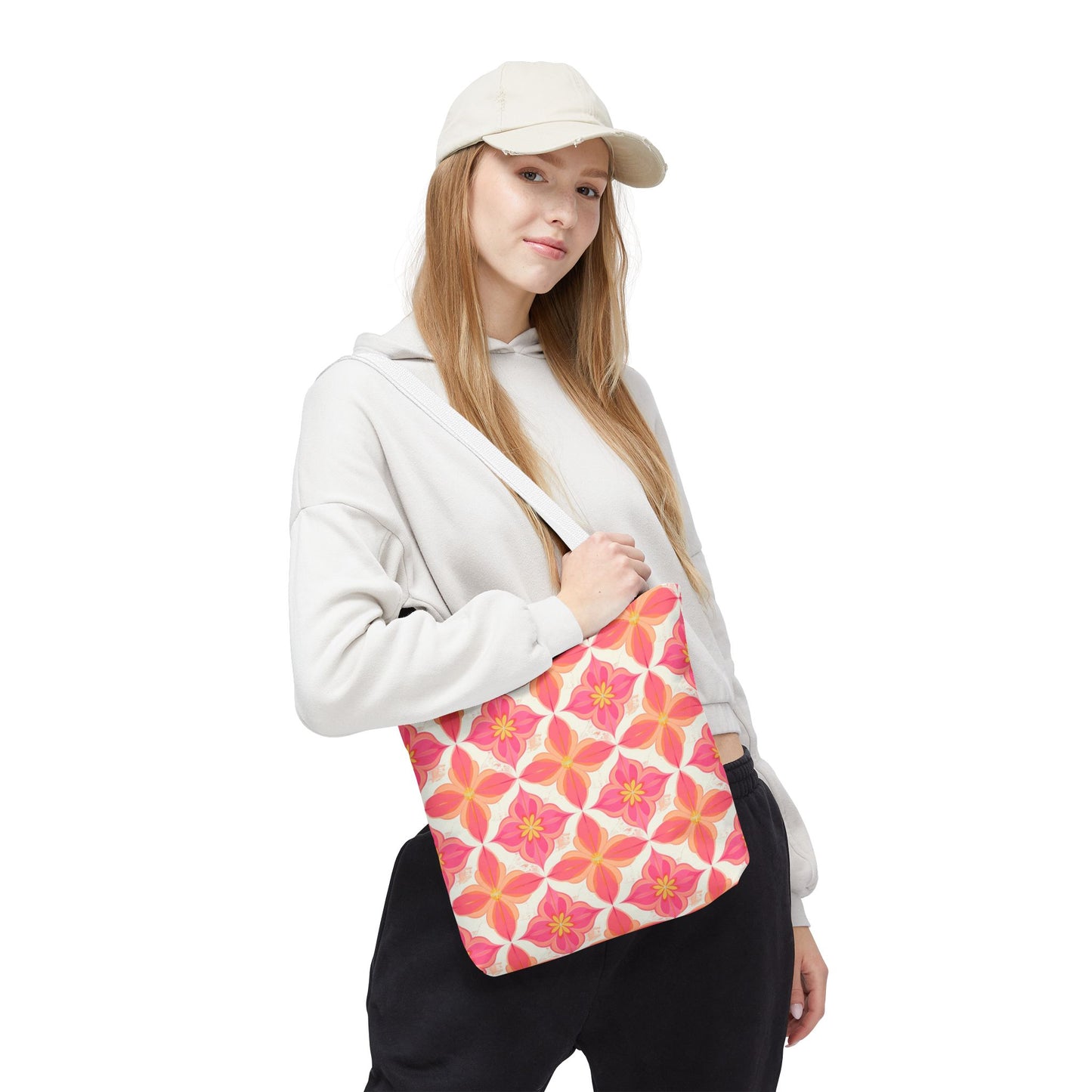 Pink Floral Geometric Tote Bag — All-Over Print Reusable Shopper