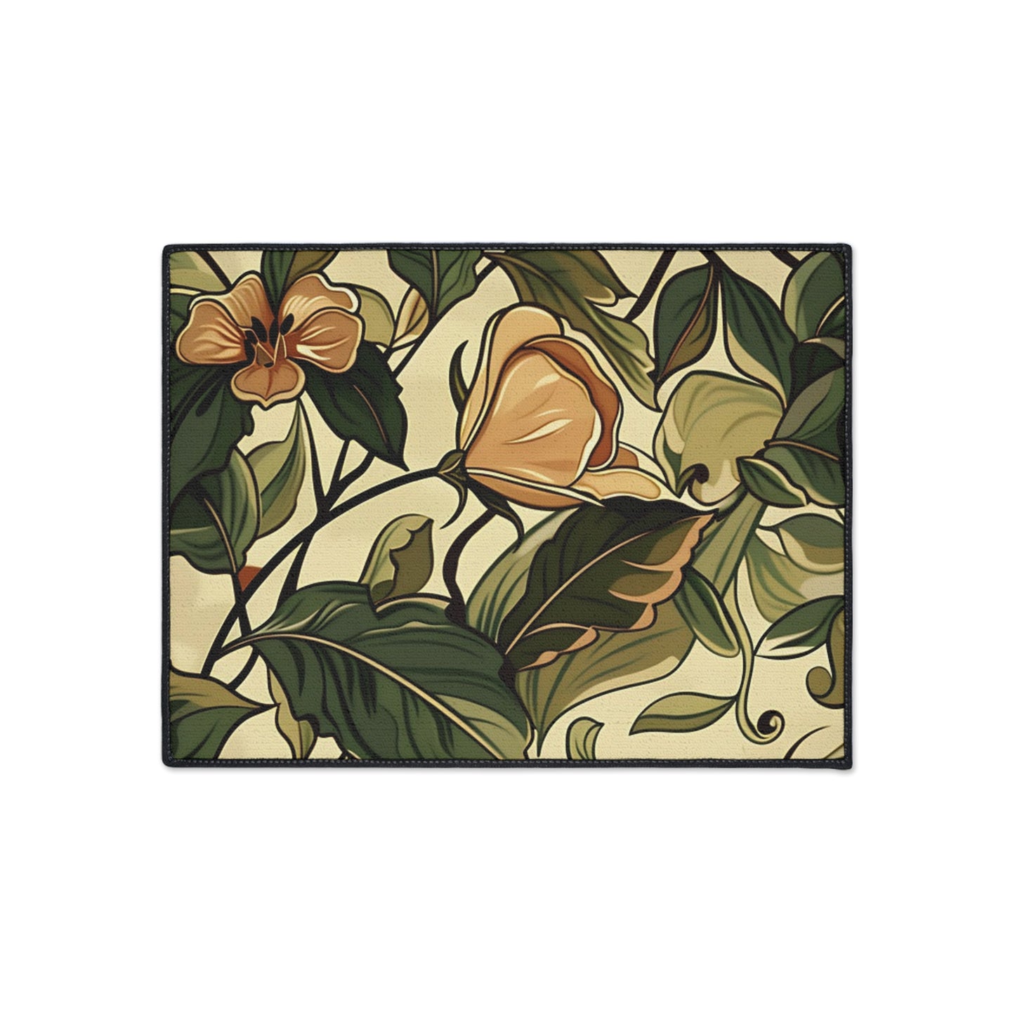 Floral Vine Heavy-Duty Floor Mat — Vintage Botanical Entrance Rug