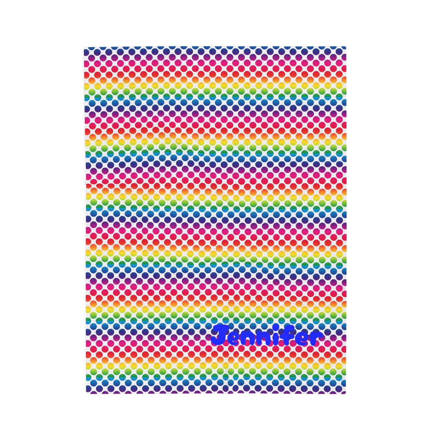 Personalized Velveteen Plush Blanket, Rainbow Polka Dot Throw, Cozy Home Decor, Gift for Kids, Custom Name Blanket, Soft Snuggle Blanket