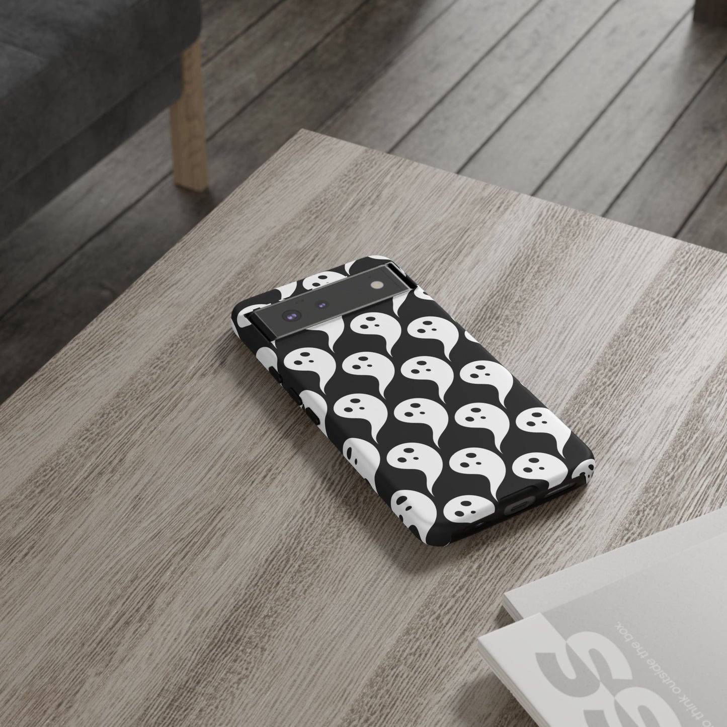Ghost Pattern Phone Case, Cute Ghost Cell Phone Cover, Halloween Accessory, Spooky Gift, Black and White Phone Case