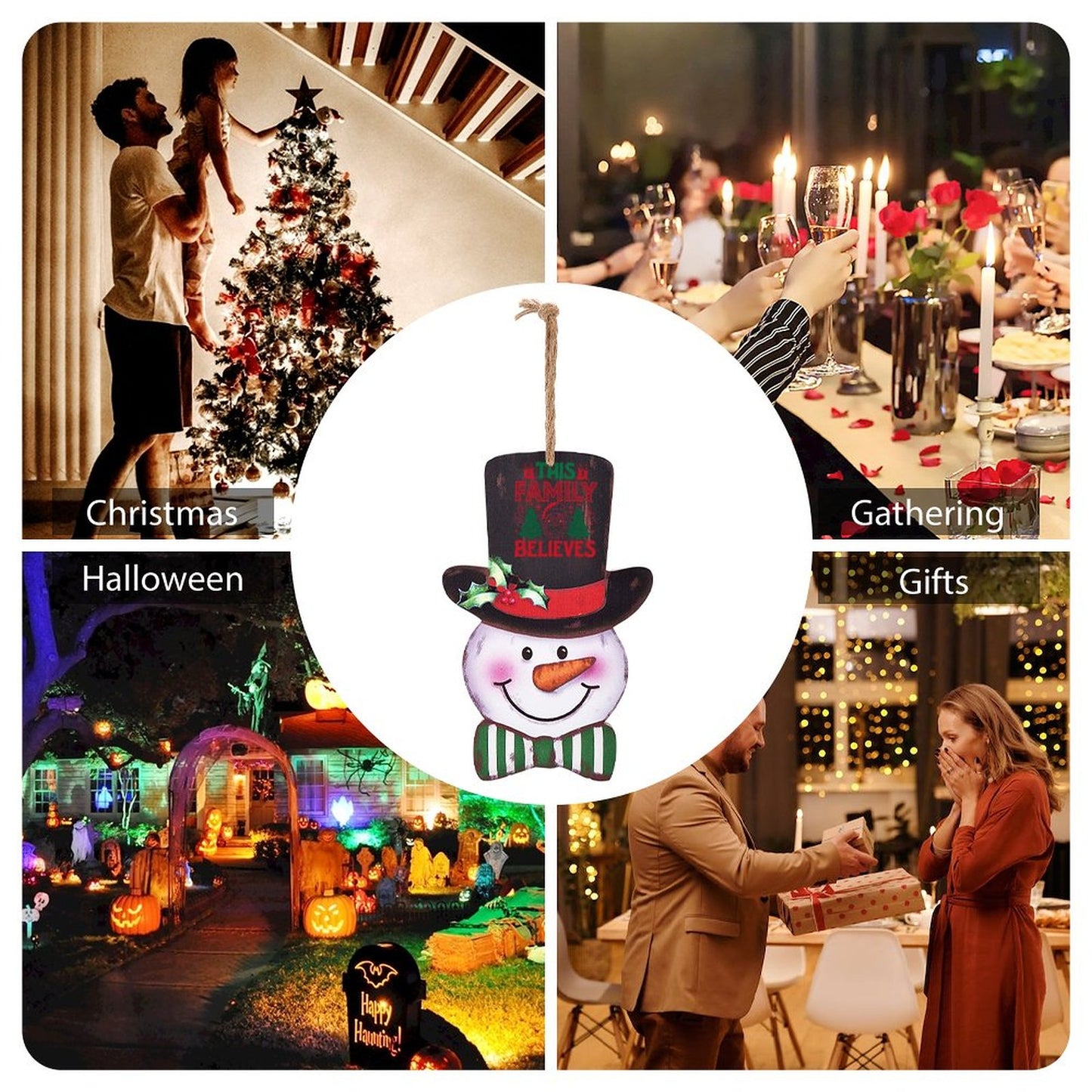 Wooden Christmas Snowman Ornament