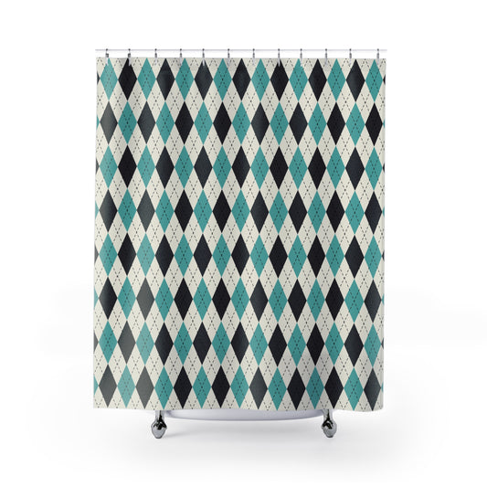 Stylish Geometric Shower Curtain, Modern Bathroom Decor, Aqua and Black Argyle, Unique Gift for Home Renovation, Holiday Essential, [...]