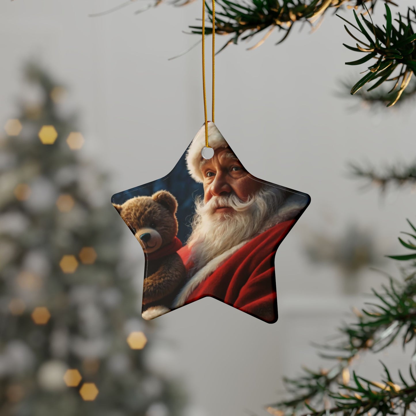 Santa Bear Ceramic Ornaments - 2-Sided Christmas Decor, Holiday Gifts, Tree Decorations, Set of 1, 3, 5, 10