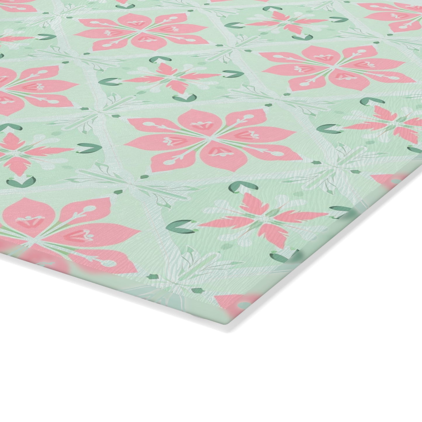Glass Cutting Board – Pastel Pink & Mint Tile Pattern Kitchen Board