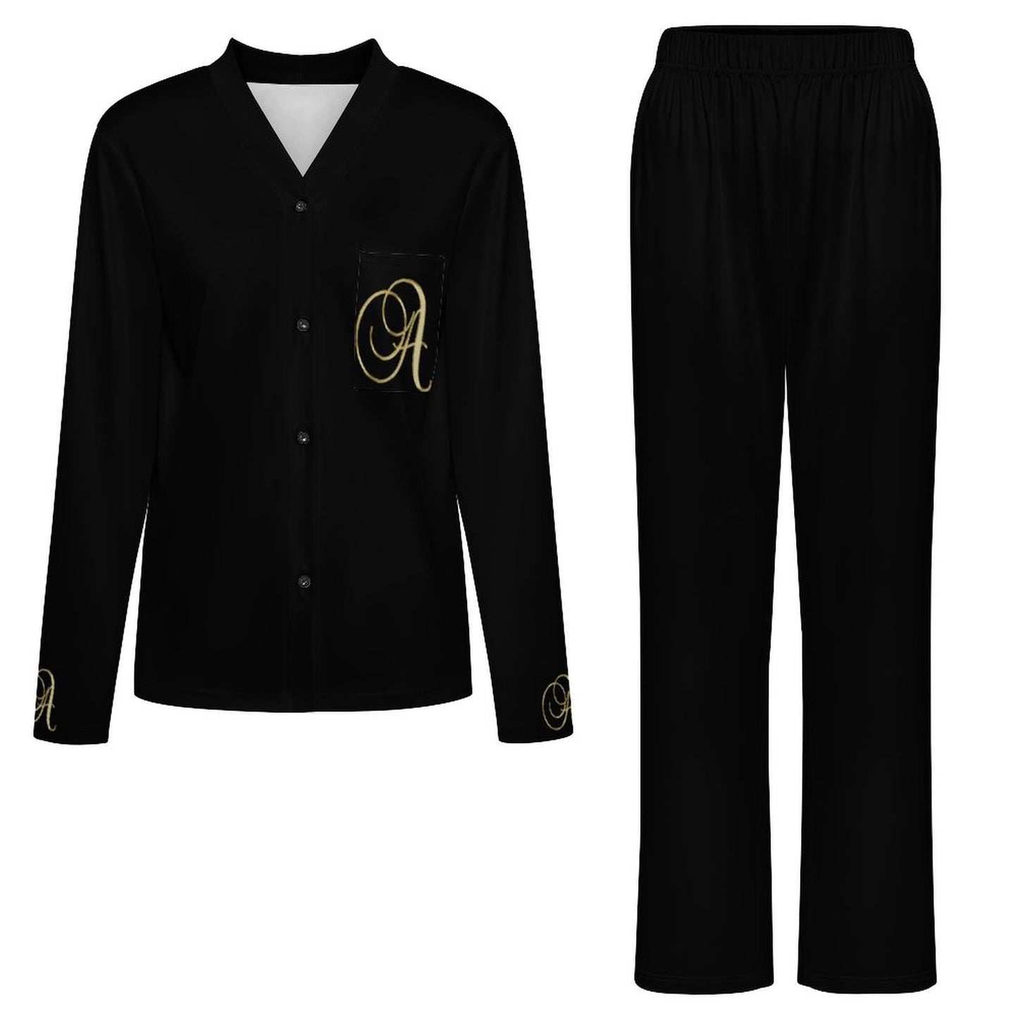 Women's V-Neck Pajama Set- Letter A