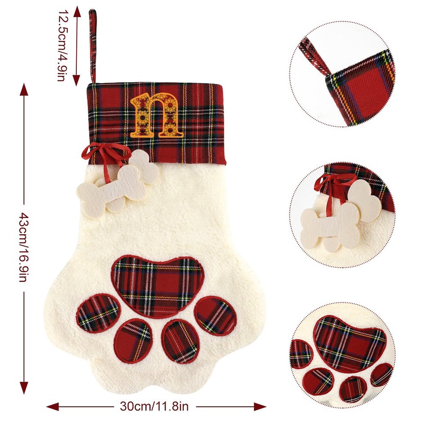 Pet Cat Dog Claw Christmas Stocking - Letter N
