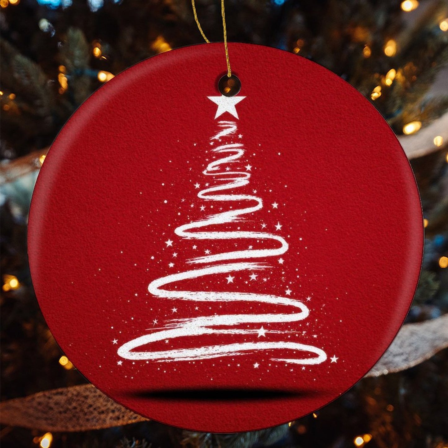Round Christmas Ceramic Ornament (Glossy Surface) - Tree