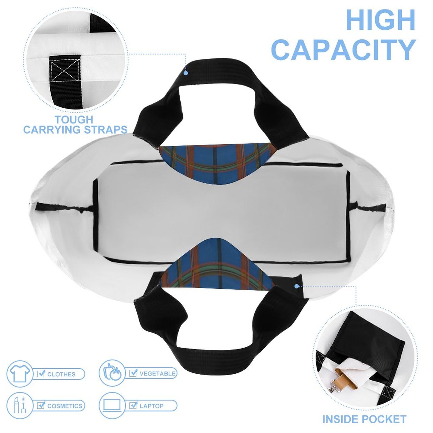 Large One Shoulder Shopping Bag Plaid